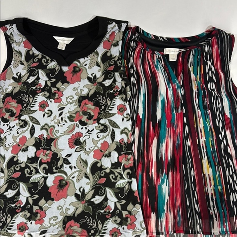 Christopher & Banks Floral and Striped Sleeveless Tops